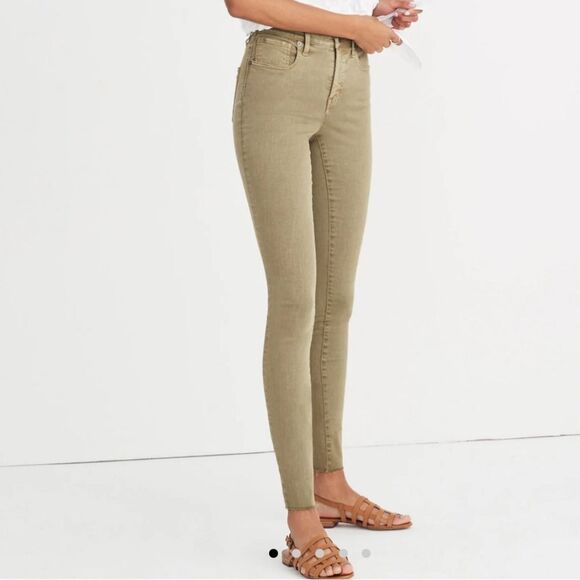 Madewell 9" High-Rise Skinny‎ Jeans: Raw-Hem Garment-Dyed Edition Green 25 - Picture 1 of 10